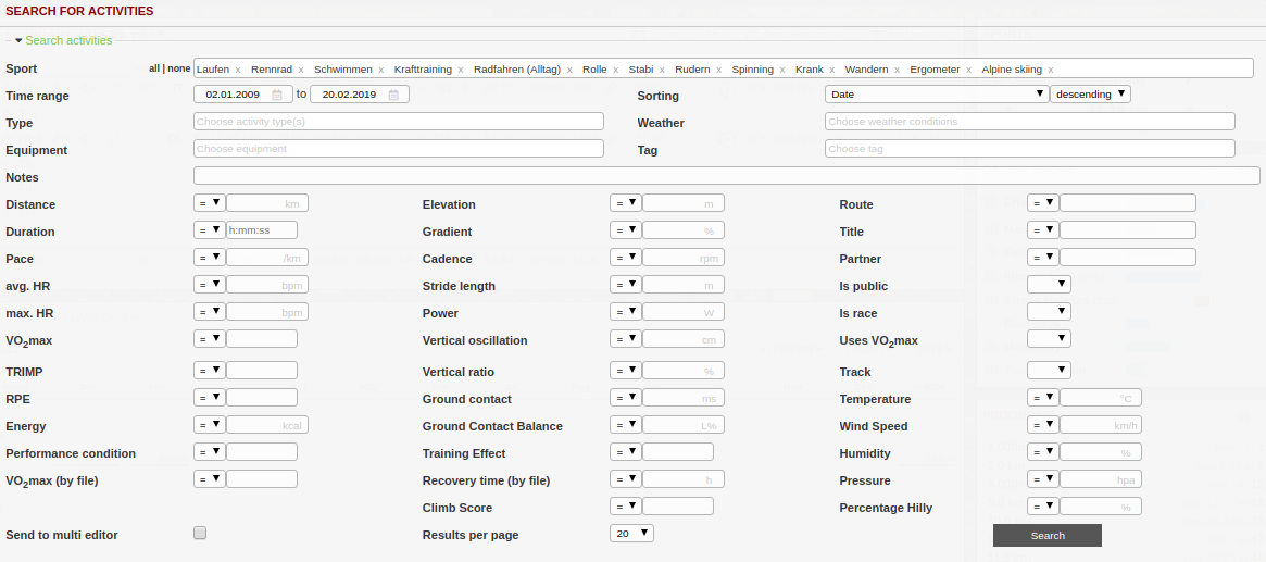 RUNALYZEs Fonctionnalité de recherche